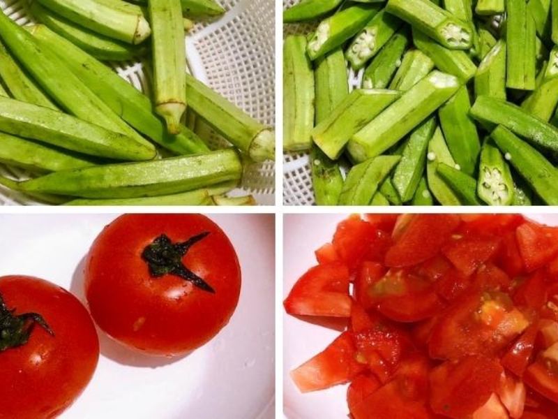Sơ chế các nguyên liệu nấu canh chua đầu cá hồi 