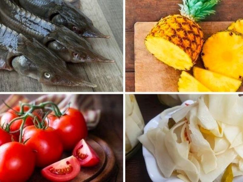 Những nguyên liệu để nấu món canh chua cá tầm 